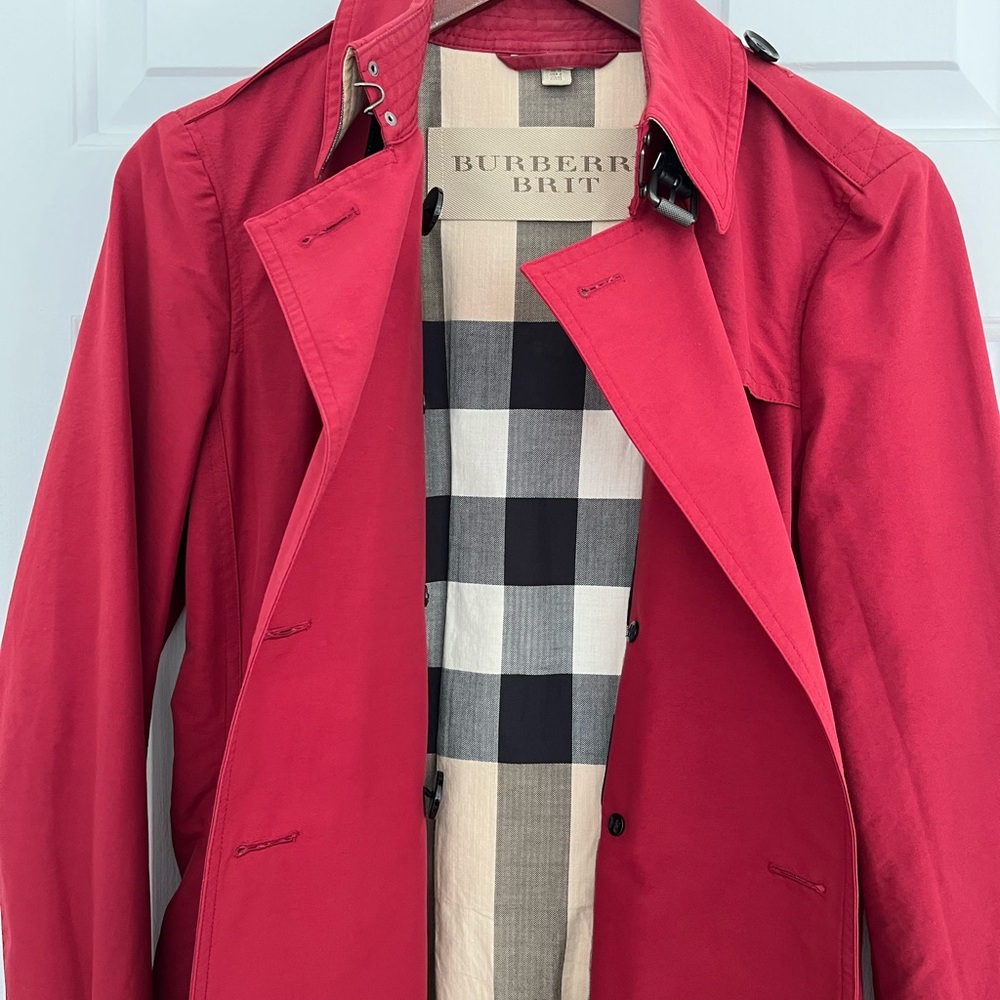 Burberry Brit Red Trench Coat - Picture 6 of 16